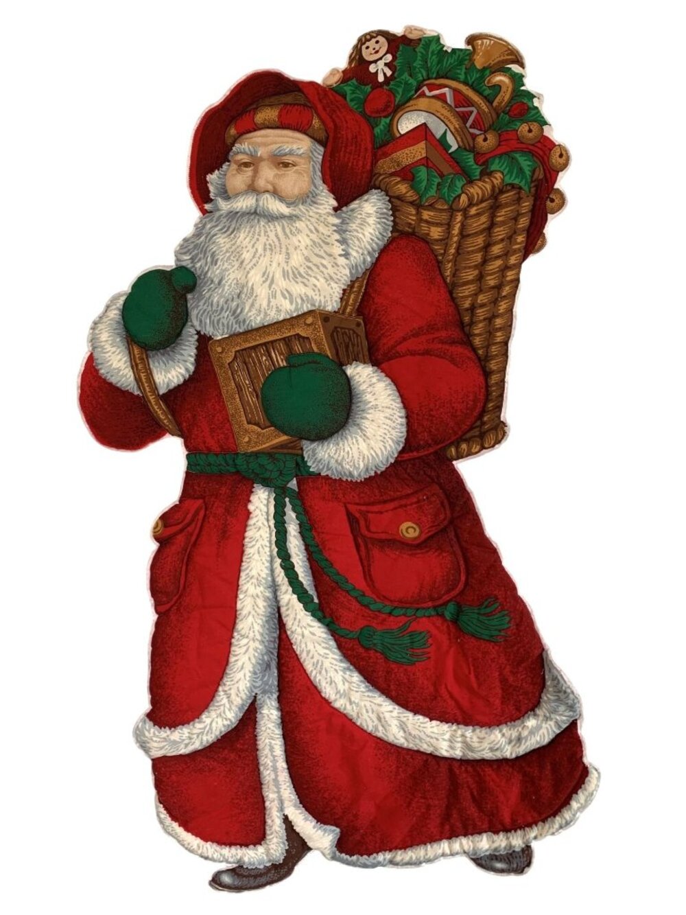 Vintage Quilted Fabric Santa Claus Wall Hanging Christmas Decoration 51 Inches
